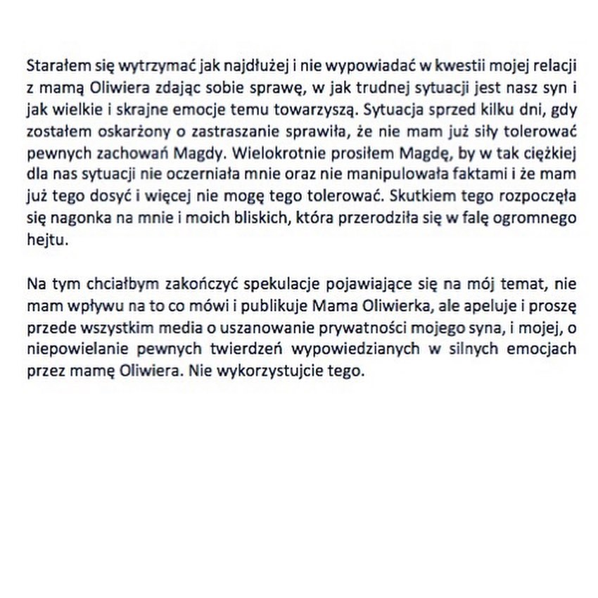Jakub Rzeźniczak - oświadczenie, fot. Instagram @jakubrzezniczak25