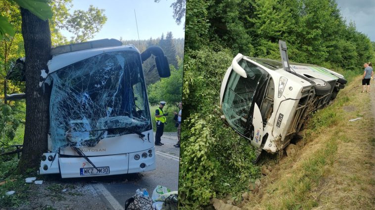 Groźne wypadki autobusów na Dolnym Śląsku - fot. OSP Ścinawka Dolna, OSP Pisarzowice