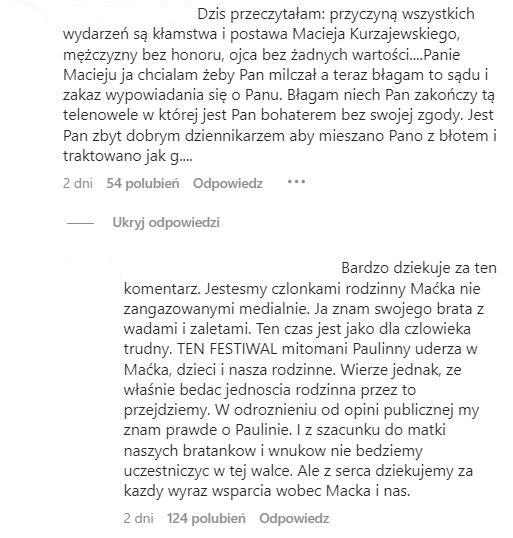 Siostra broni Macieja Kurzajewskiego - fot. screenshot Instagram @maciejkurzajewski