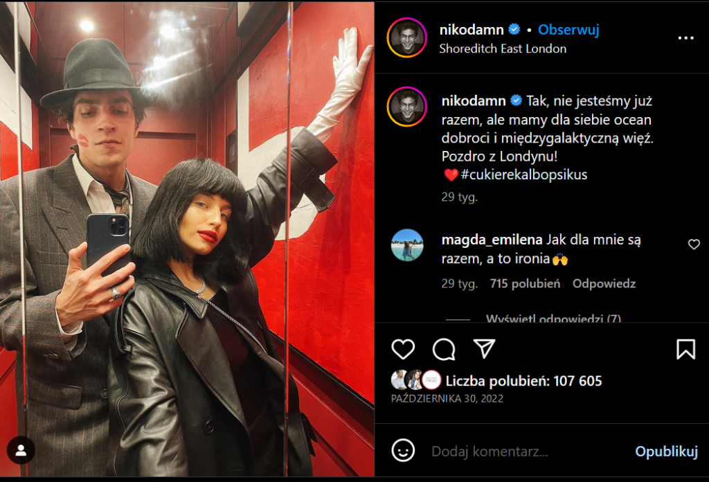 Nikodem Rozbicki, Julia Wieniawa - fot. screenshot Instagram @nikodamn
