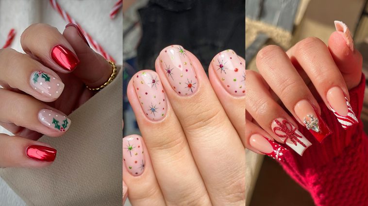 Świąteczne stylizacje paznokci - fot. Instagram @lindseysbeautylounge1, @onenailtorulethemall, @cherrybombnailss