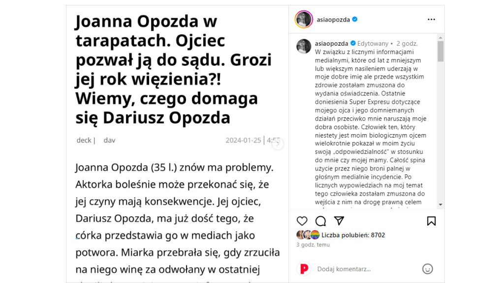 Joanna Opozda - fot. Instagram @asiaopozda