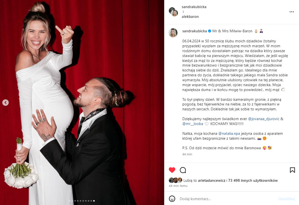 Sandra Kubicka, Alek Baron - fot. wykonała Natalia Poniatowska Instagram @natalia.npa. Źródło: Instagram @sandrakubicka